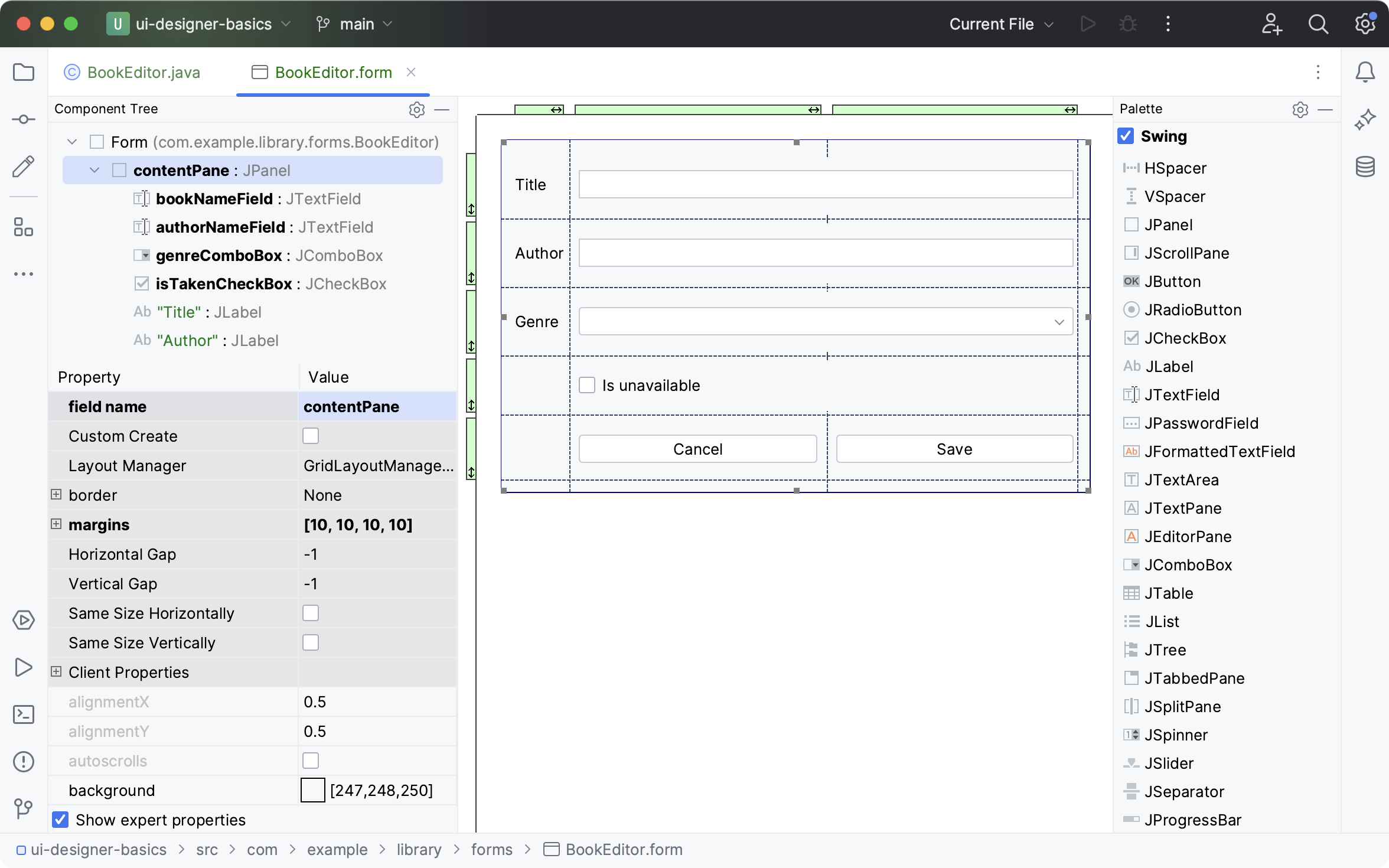 Example GUI form Example GUI form