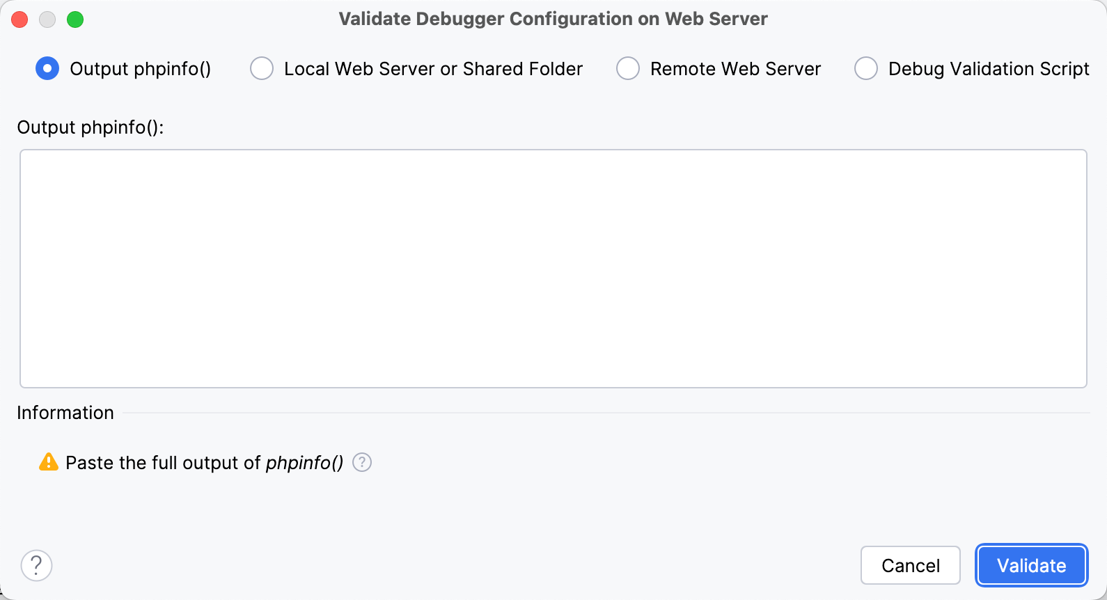 Validate Debugger Configuration on Web Server dialog Validate Debugger Configuration on Web Server dialog