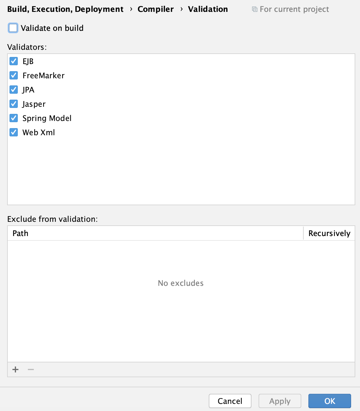 the Validation settings the Validation settings