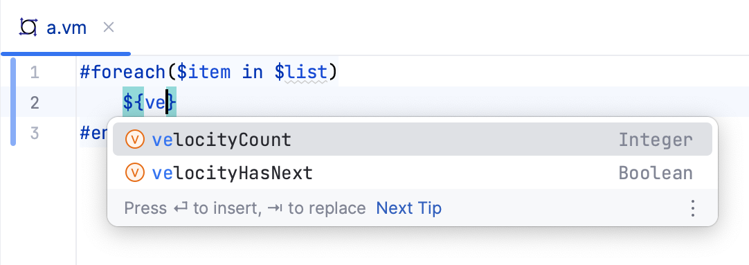 Template language variables completion Template language variables completion