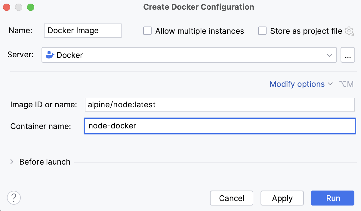 The Create Docker Configuration dialog The Create Docker Configuration dialog