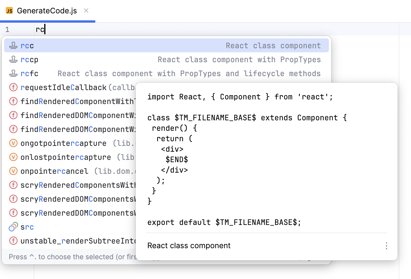 Code completion Code completion