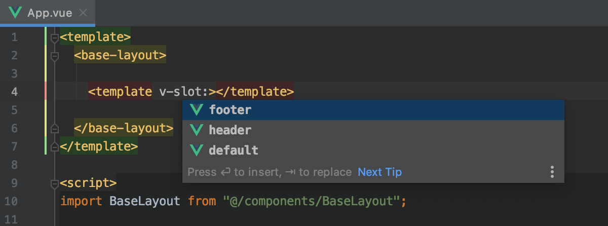 Completion for named Vue.js slots defined in your project Completion for named Vue.js slots defined in your project