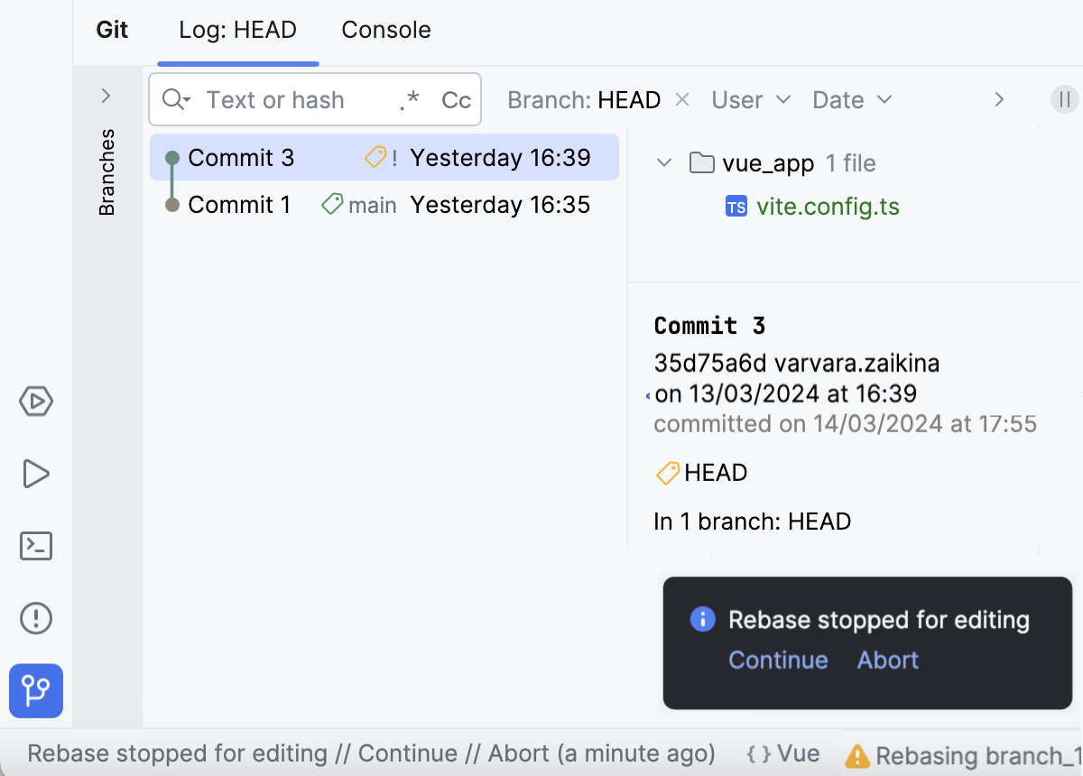 The rebase status notification The rebase status notification