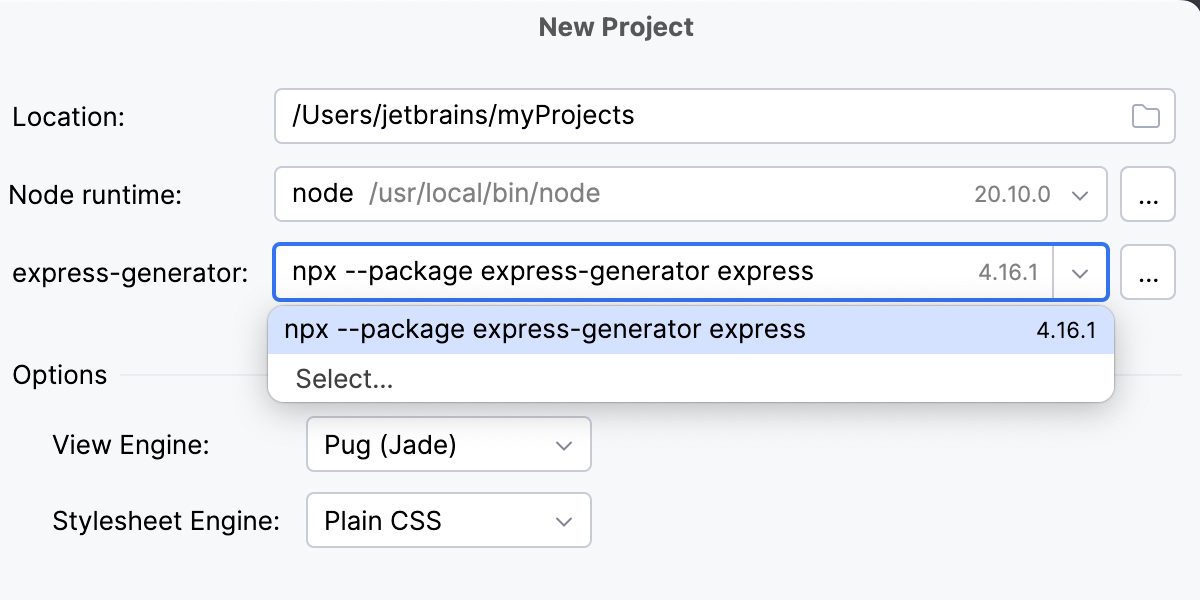 选择 express generator 选择 express generator