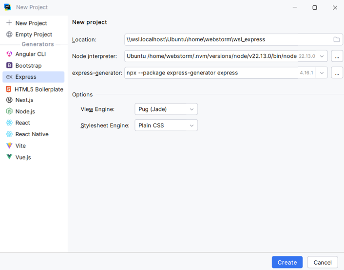 Create a project in WSL Create a project in WSL