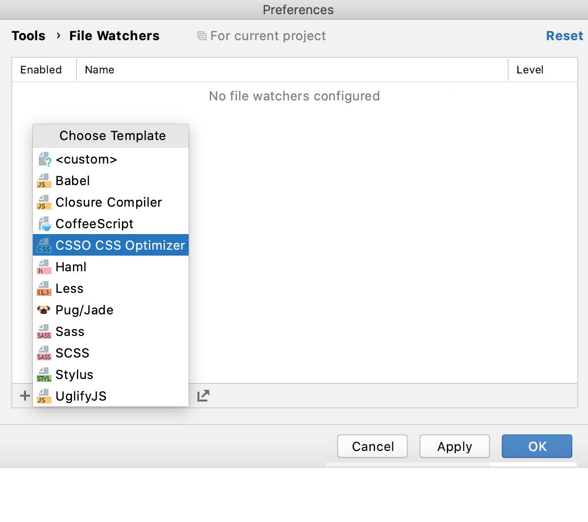 Create CSSO watcher: Click Add and select template Create CSSO watcher: Click Add and select template