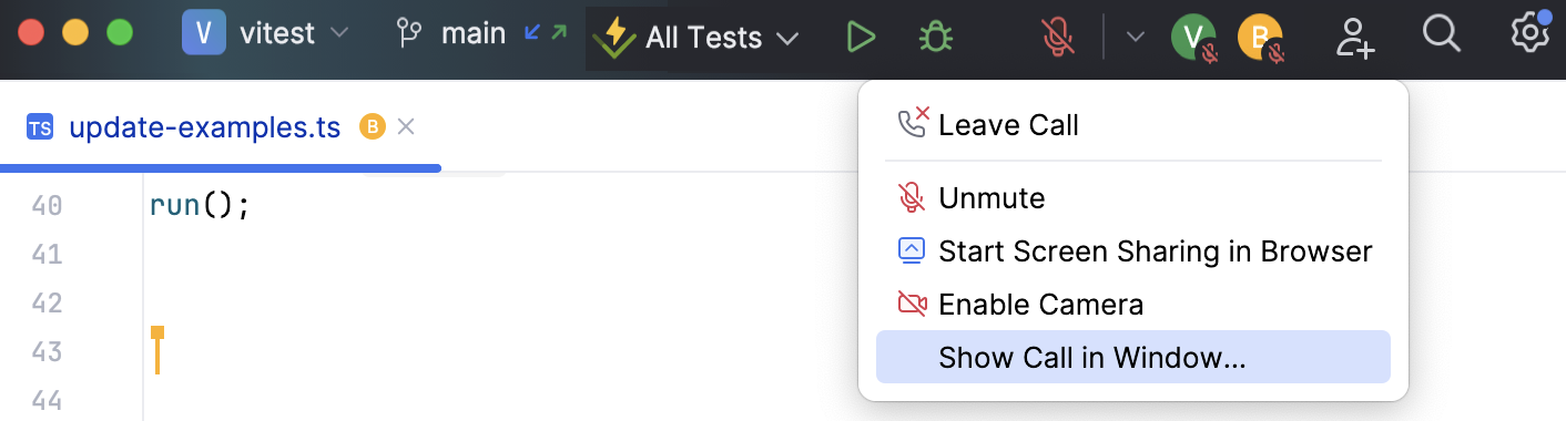 Open the Code With Me tool window Open the Code With Me tool window
