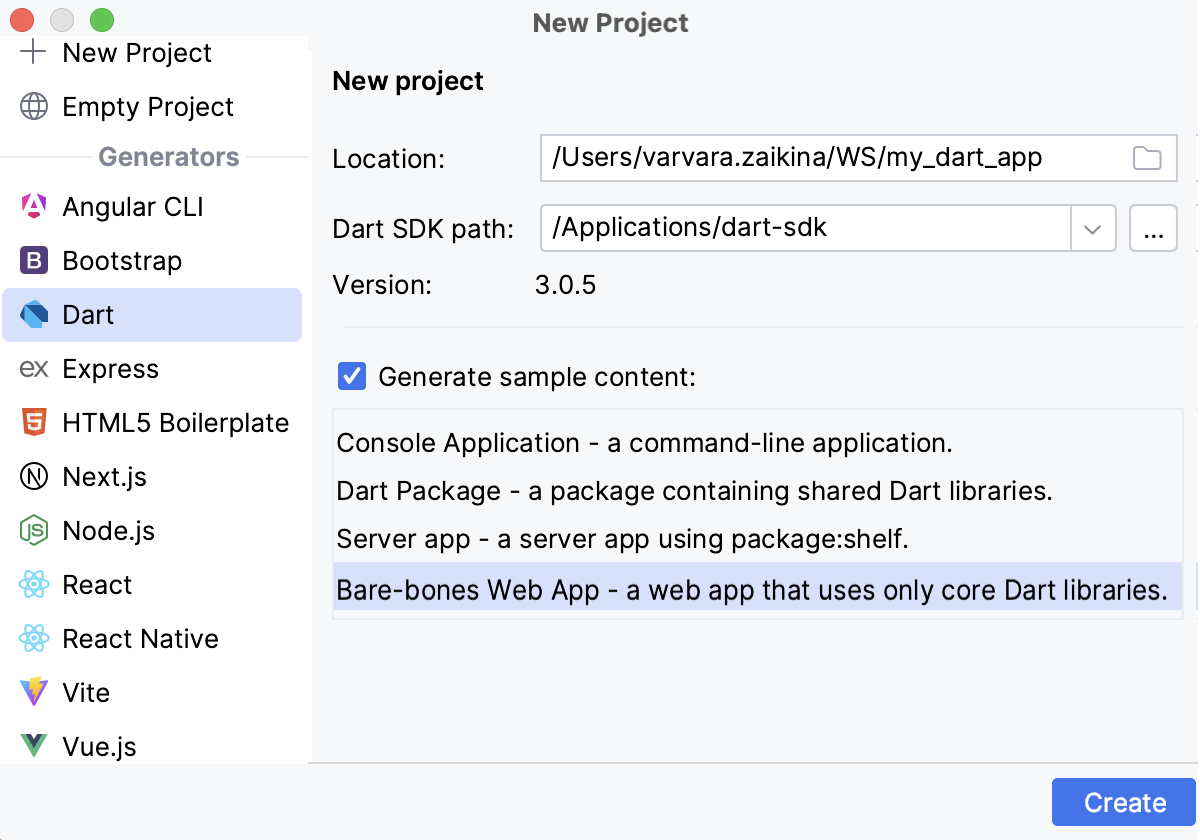 Creating a Dart application Creating a Dart application