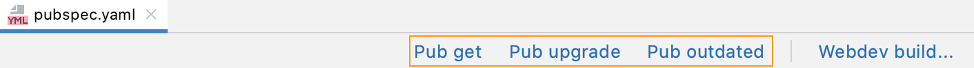Dart: pub actions pane Dart: pub actions pane