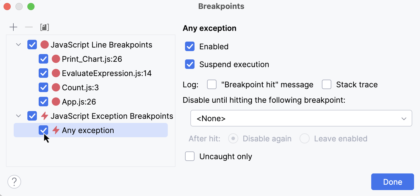 Exception breakpoint: Any breakpoint Exception breakpoint: Any breakpoint