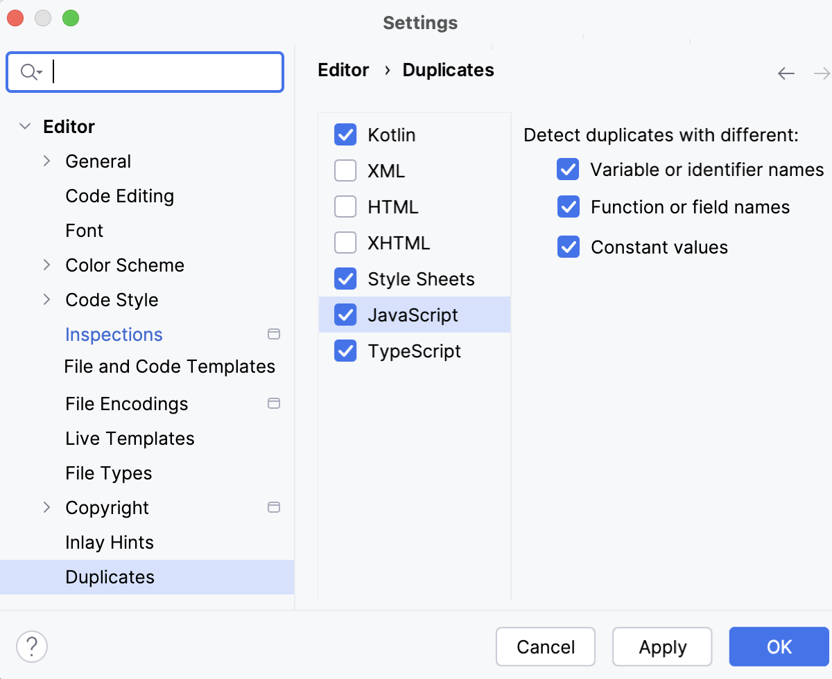 Ignore names and values while searching for duplicates Ignore names and values while searching for duplicates