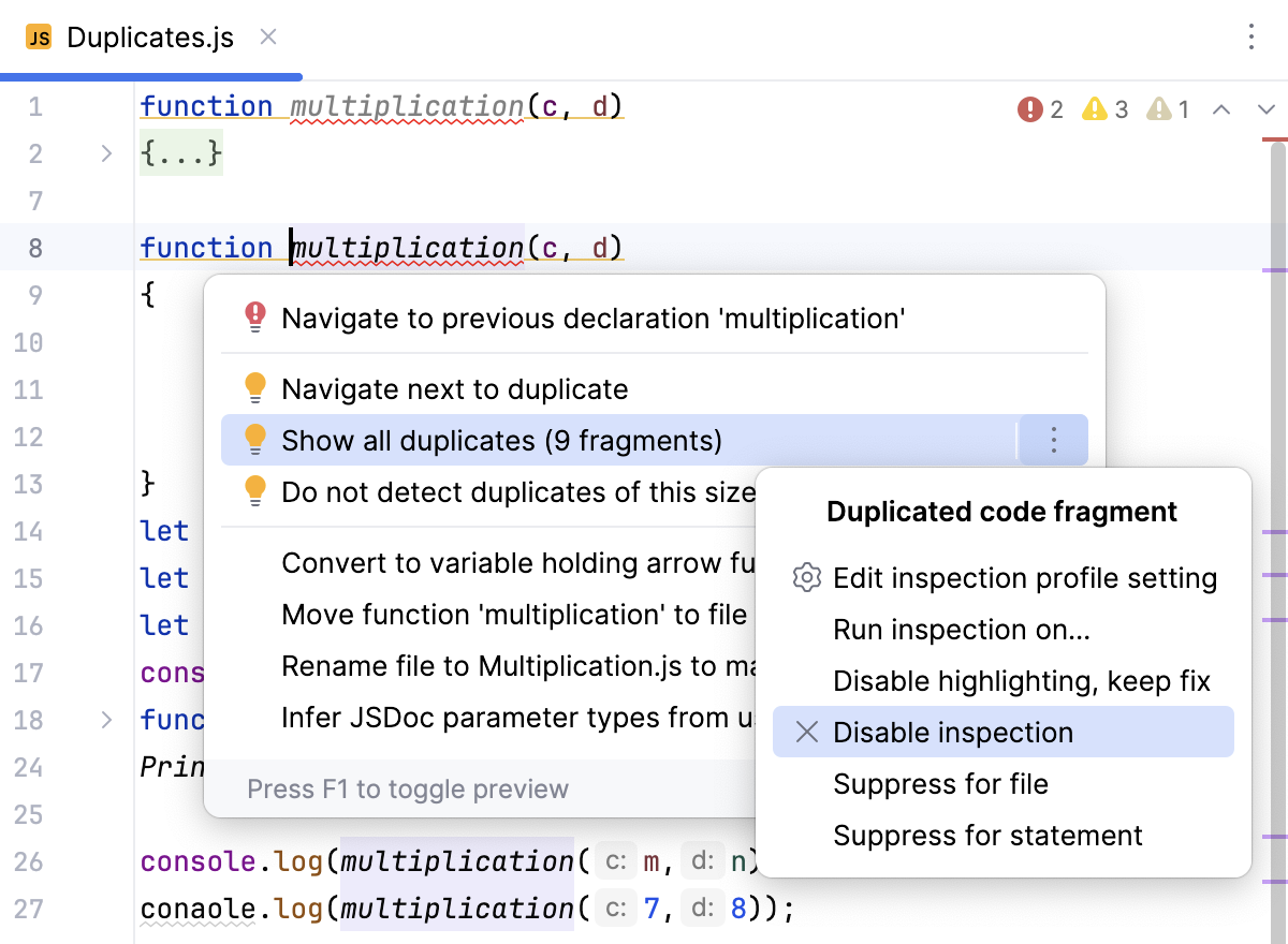 Disabling the inspection Disabling the inspection