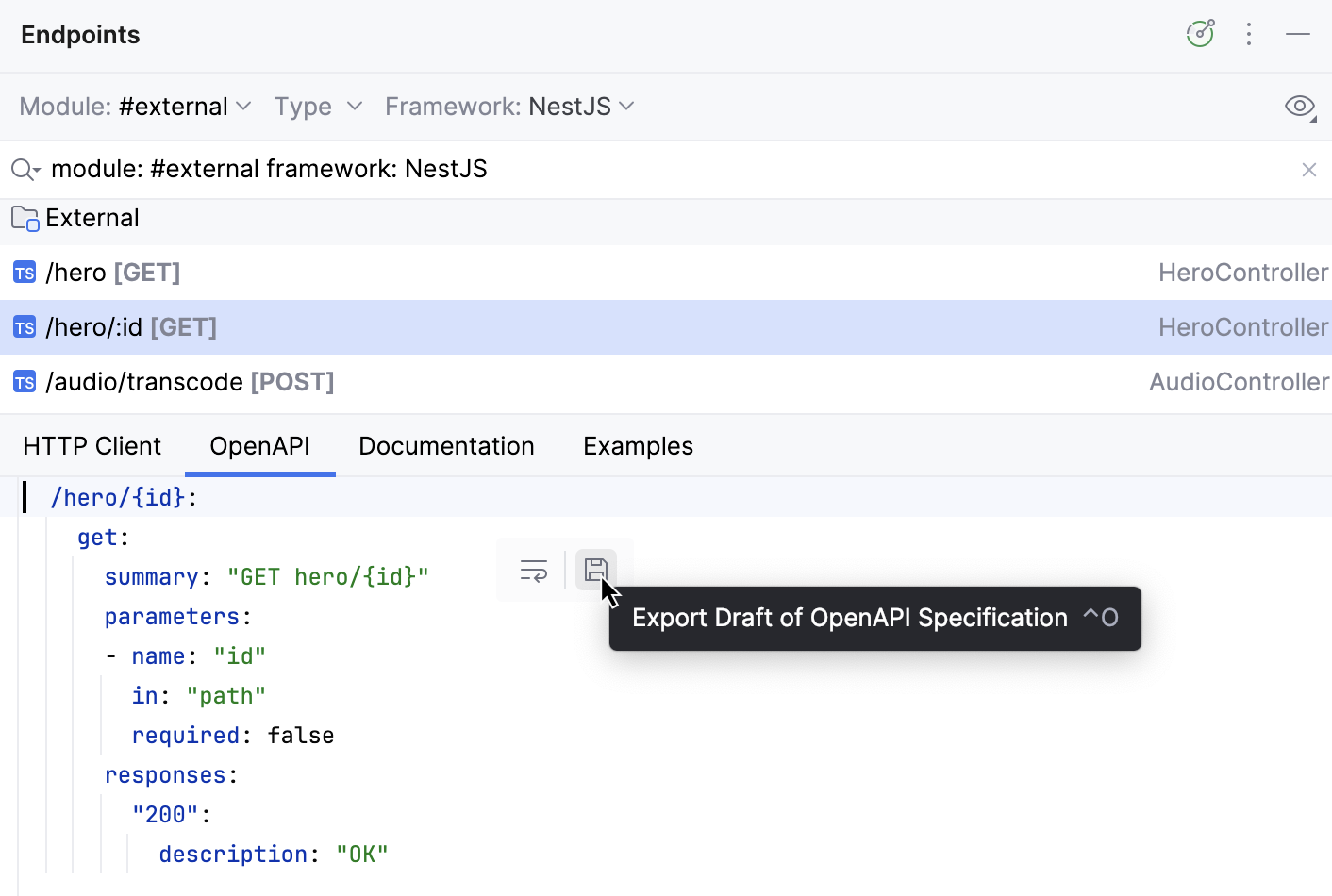 Endpoints tool window: OpenAPI tab Endpoints tool window: OpenAPI tab
