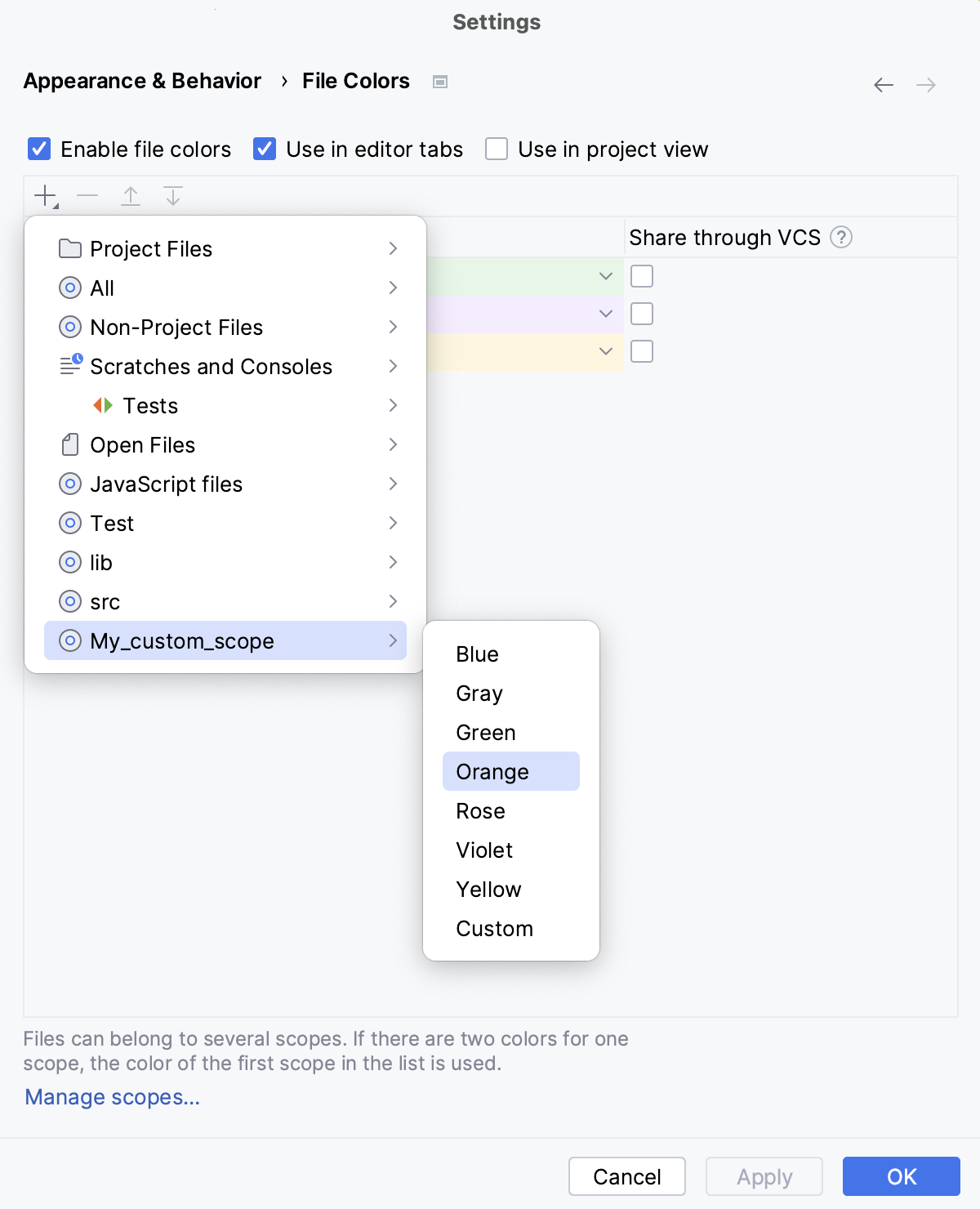 Selecting a color for a custom scope Selecting a color for a custom scope