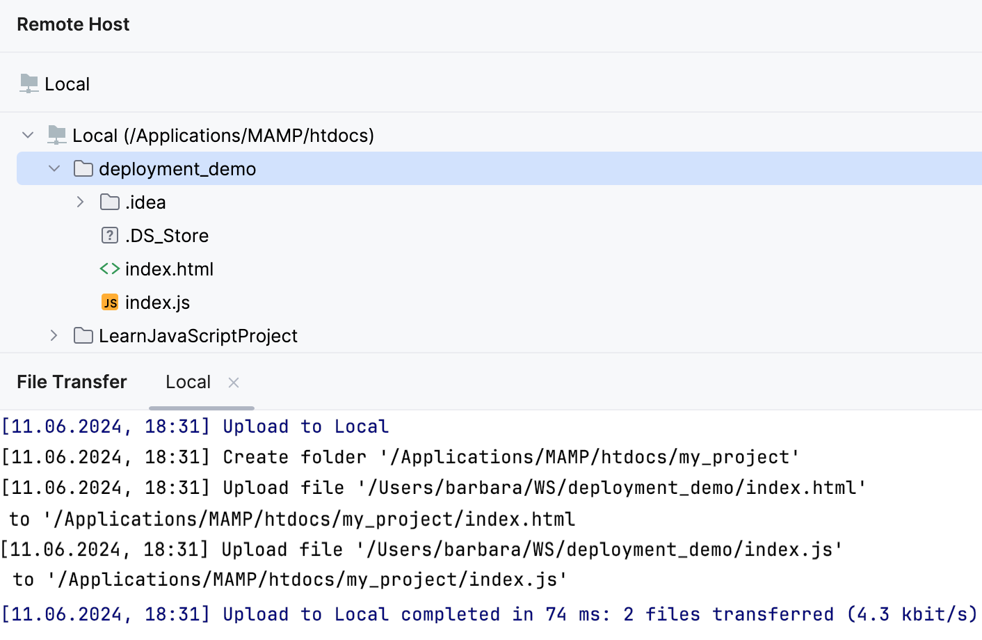 File Transfer tool window File Transfer tool window