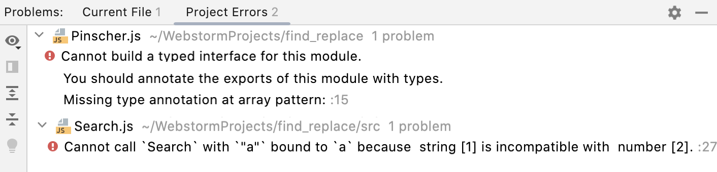 Project Errors pane Project Errors pane