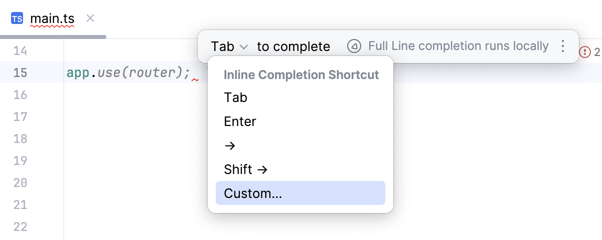 Full line code completion popup Full line code completion popup