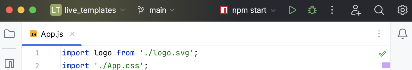 WebStorm window with toolbar WebStorm window with toolbar