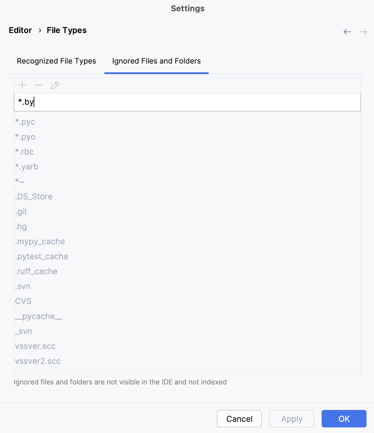 Adding files and folders to the list of ignored items Adding files and folders to the list of ignored items