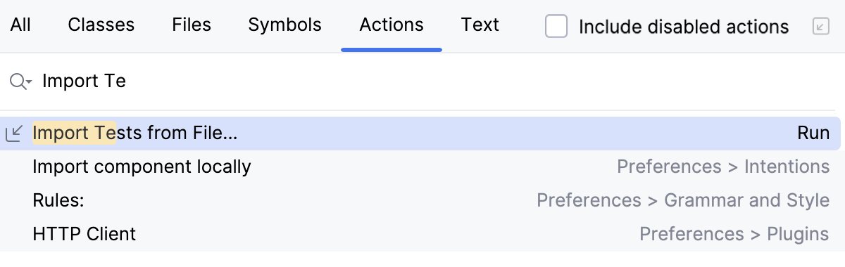 Find Action: Import Tests Find Action: Import Tests