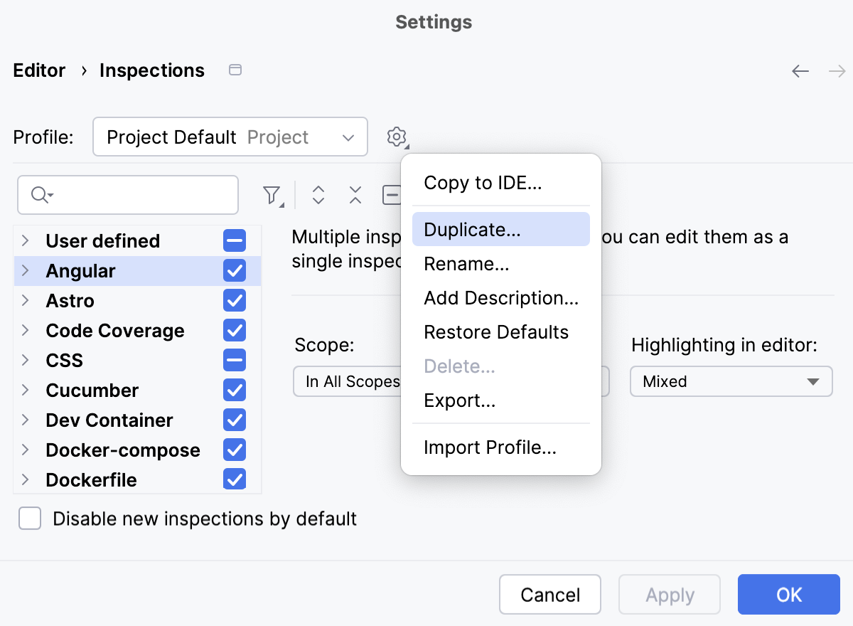 Duplicating a profile Duplicating a profile
