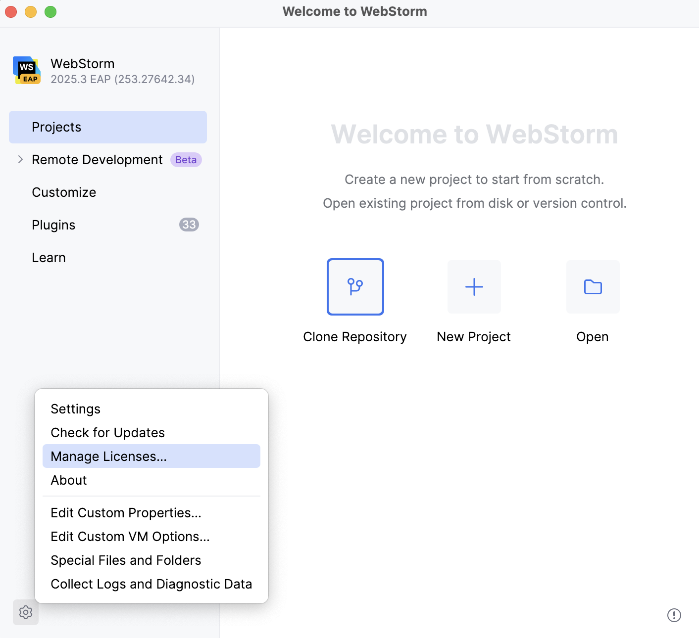 WebStorm: Licenses dialog WebStorm: Licenses dialog