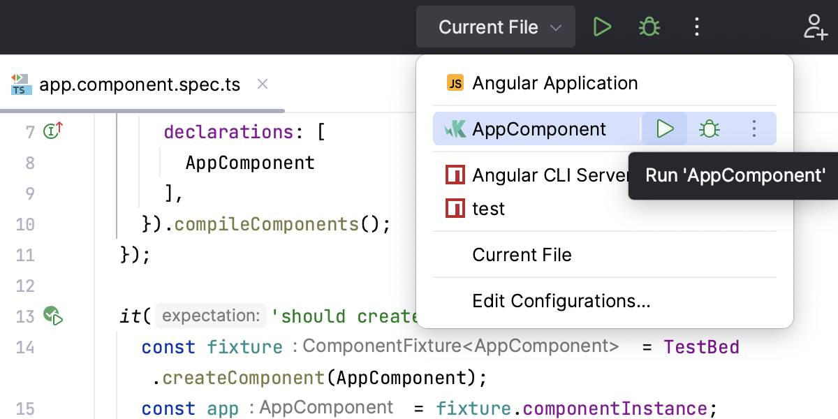 Run widget: Run Test Run widget: Run Test