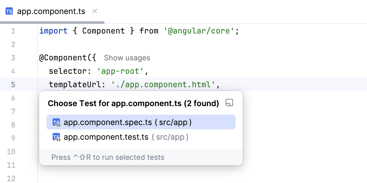 Select the test to jump to Select the test to jump to