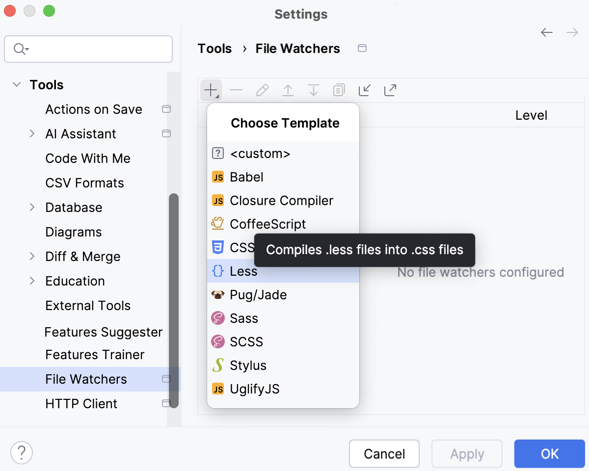 Compiling Less into CSS: creating a File Watcher