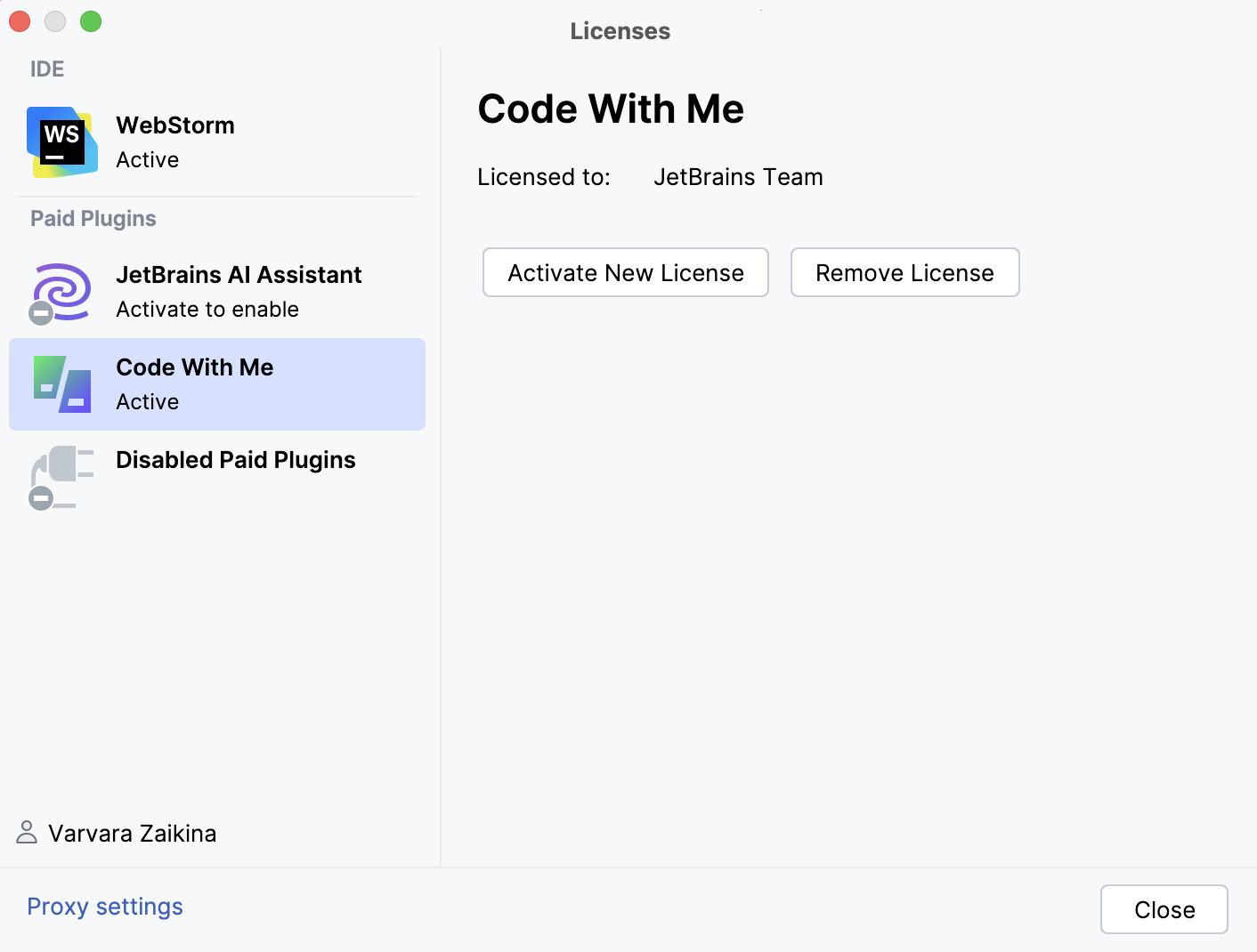 The Licenses dialog The Licenses dialog