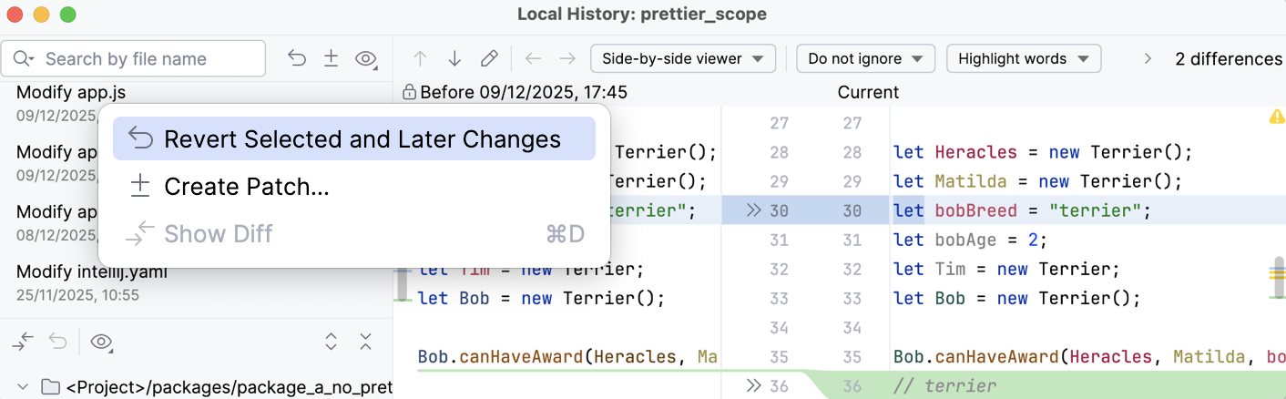 Revert a revision in local history Revert a revision in local history