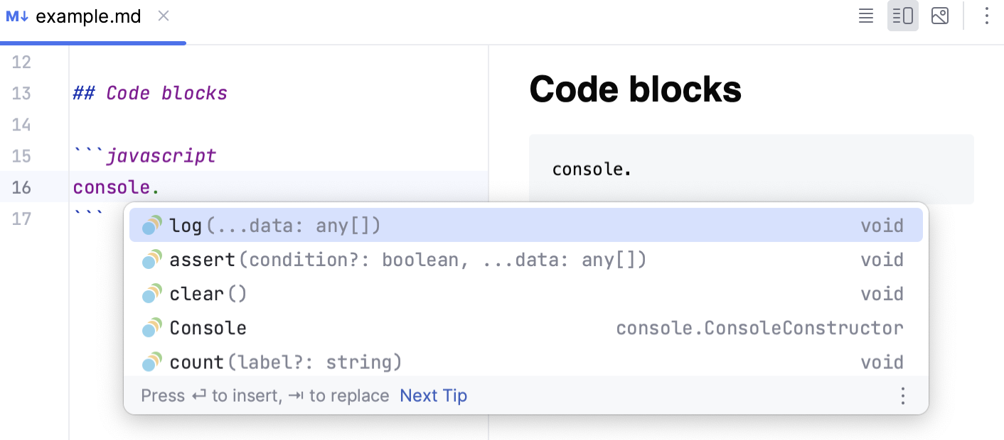 Markdown completion in fenced code blocks Markdown completion in fenced code blocks