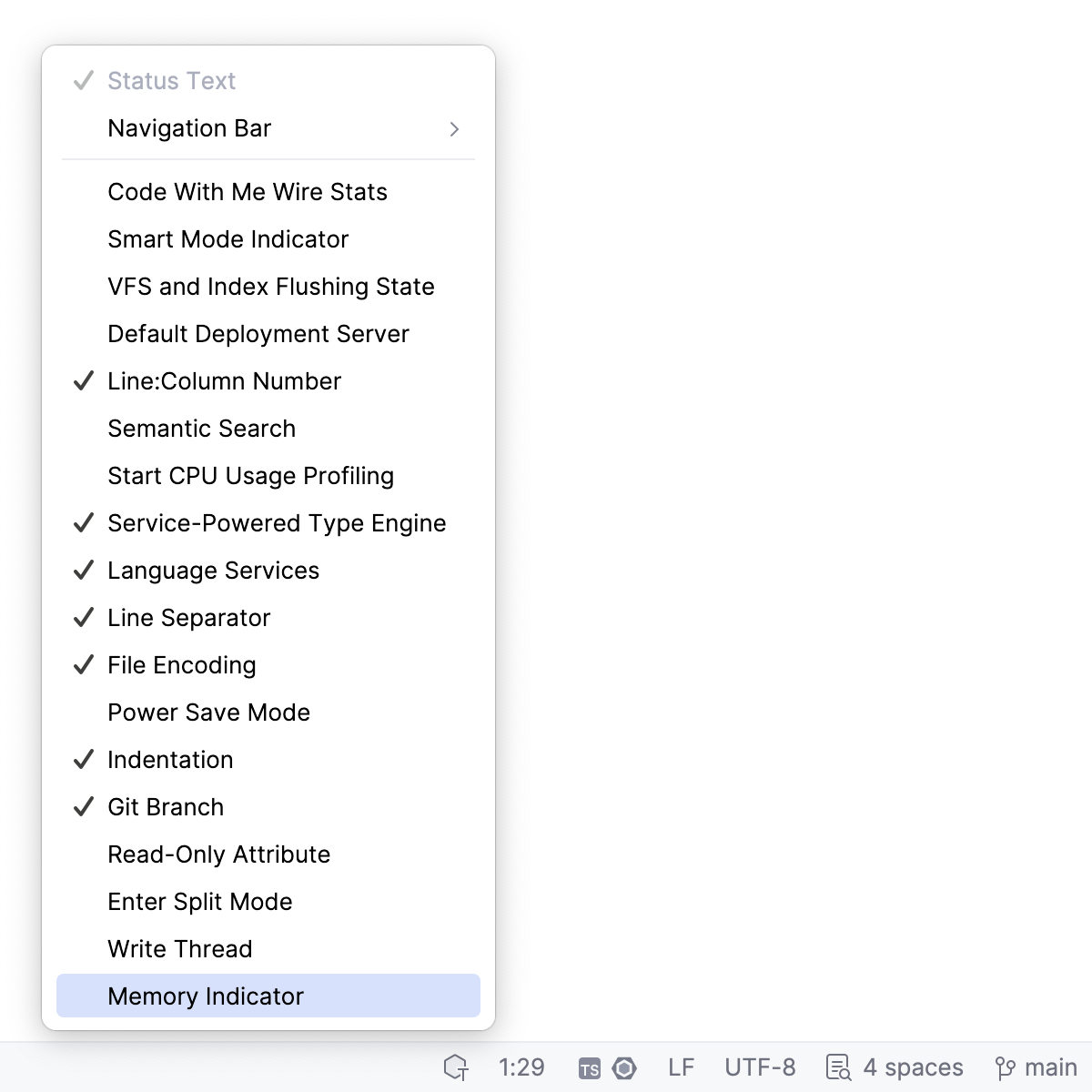 enable memory indicator on the Status bar enable memory indicator on the Status bar