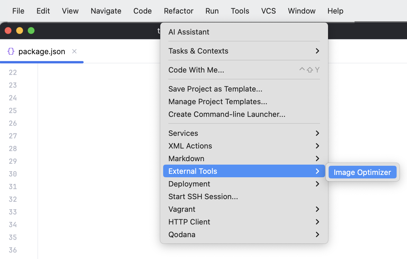 External tool added to the main menu under Tools | External Tools External tool added to the main menu under Tools | External Tools
