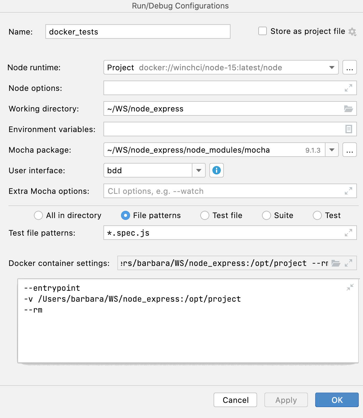 Node.js with Docker: run/debug configuration, Docker container settings Node.js with Docker: run/debug configuration, Docker container settings