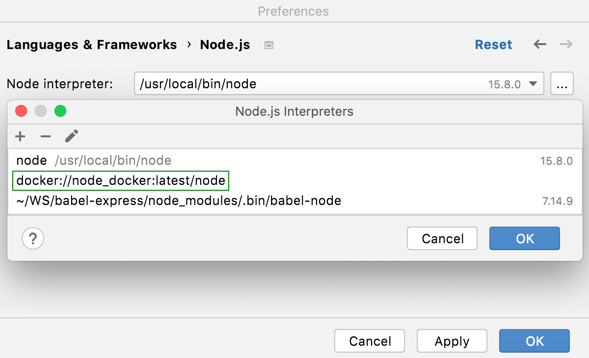 远程运行时对话框: Docker 中的新 Node.js 运行时已添加到列表中 远程运行时对话框: Docker 中的新 Node.js 运行时已添加到列表中