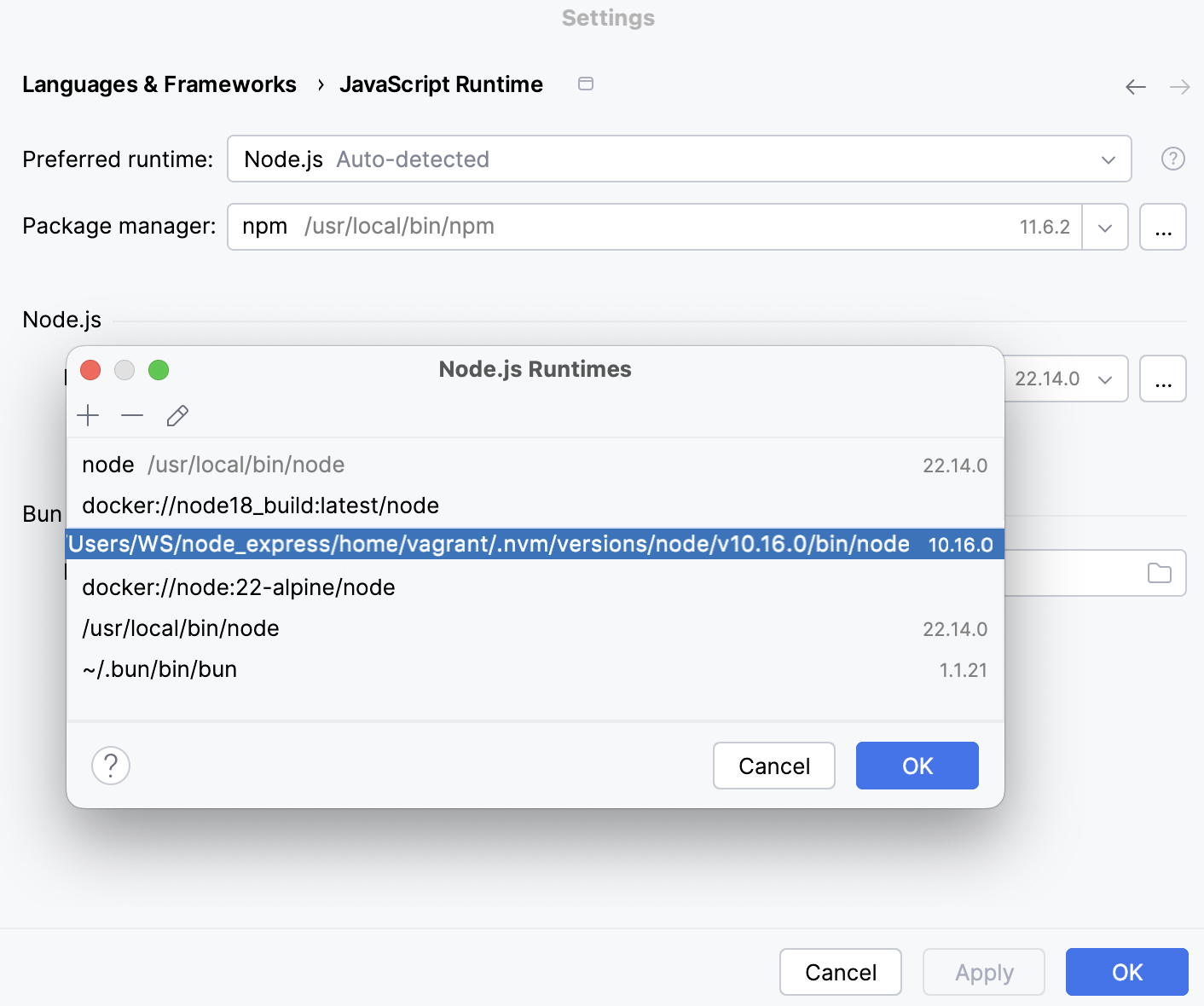 远程运行时对话框:已将在 Vagrant 环境中的新 Node.js 运行时添加到列表中 远程运行时对话框:已将在 Vagrant 环境中的新 Node.js 运行时添加到列表中