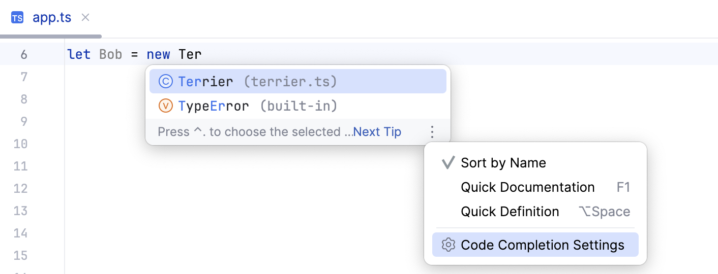 Opening completion settings Opening completion settings