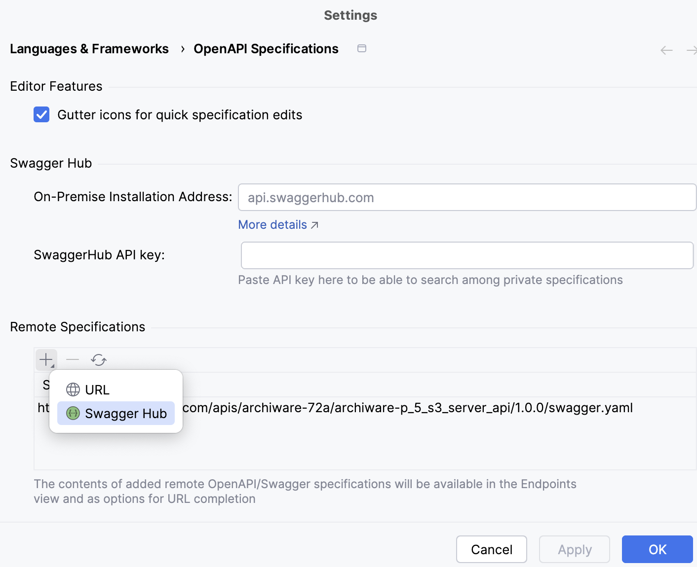 The OpenAPI Specification settings The OpenAPI Specification settings