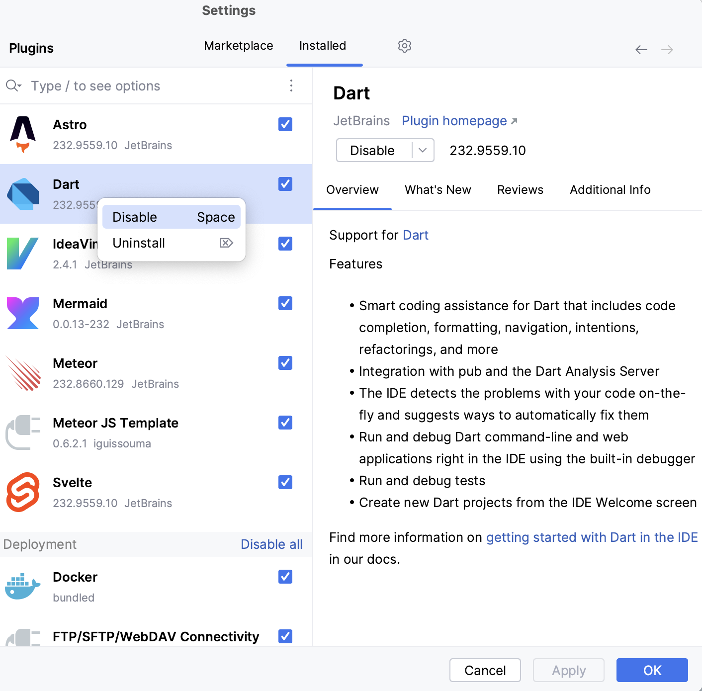 Disabling an installed plugin Disabling an installed plugin