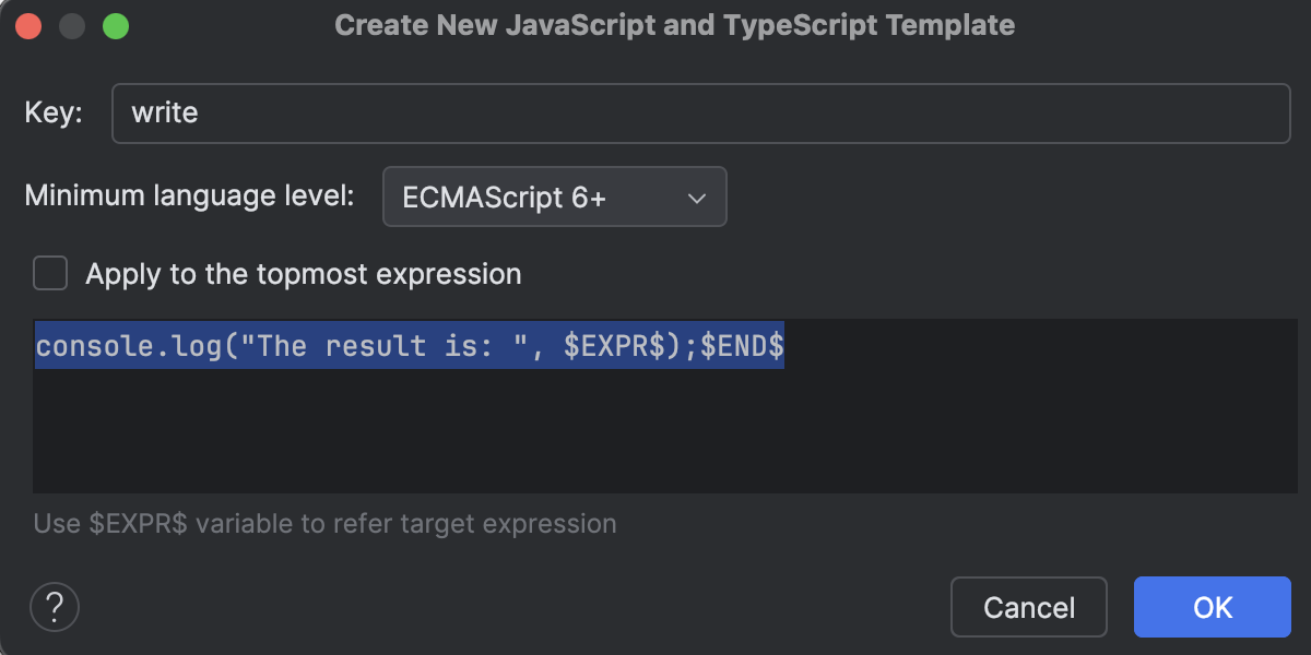 JavaScript postfix templates | RubyMine Documentation