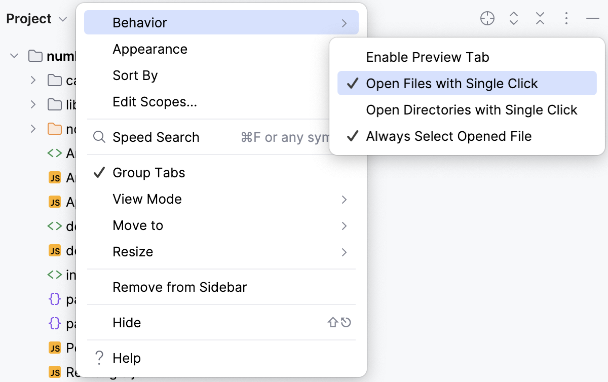 Context menu Context menu