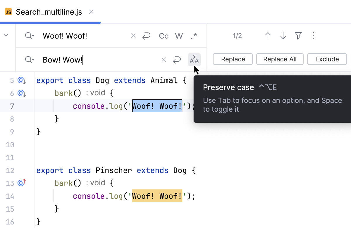 Replace in file pane Replace in file pane