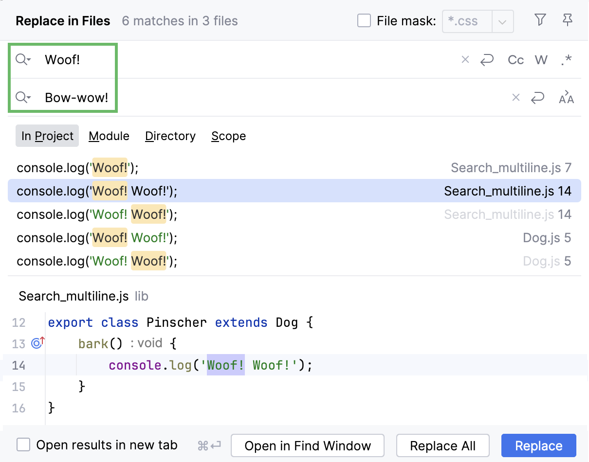 Replace in path dialog Replace in path dialog