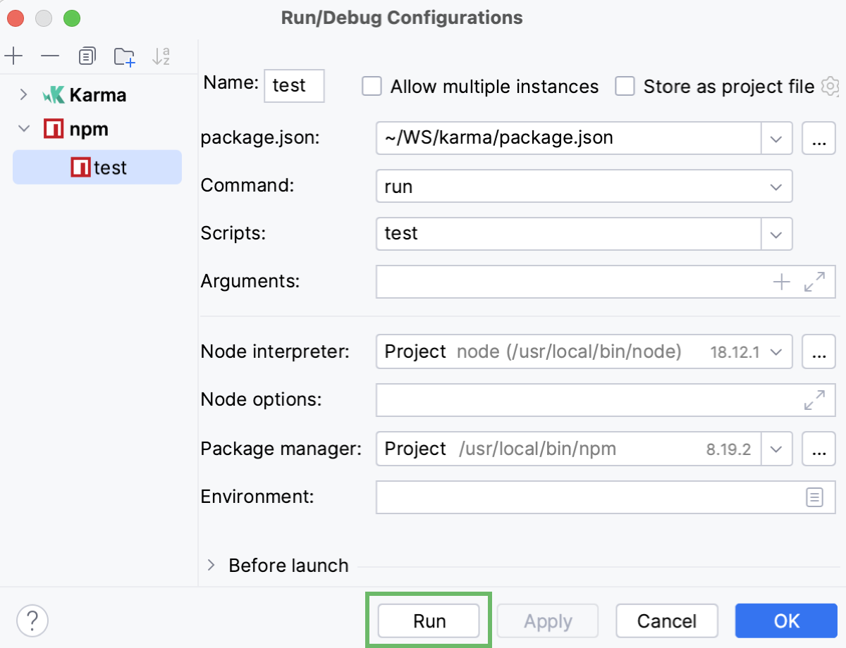 Run/debug configuration: the Run button Run/debug configuration: the Run button