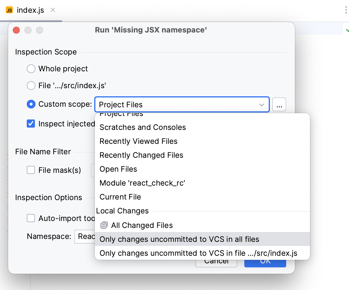 Select custom inspection scope Select custom inspection scope
