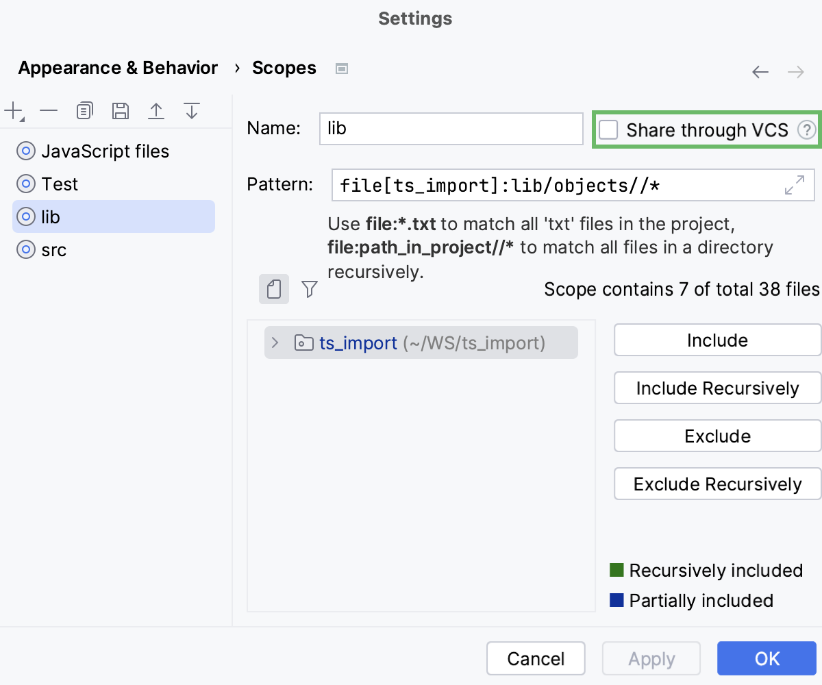 Change the state of a scope with the Share through VCS checkbox Change the state of a scope with the Share through VCS checkbox