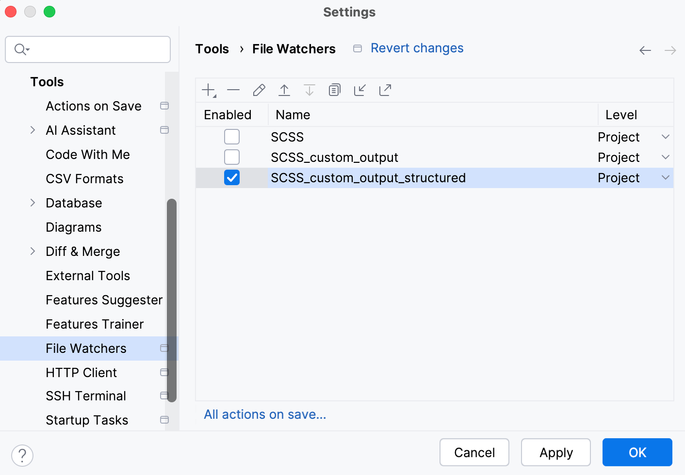 Custom output with folder structure: File Watcher saved and enabled