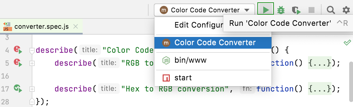 Select run/debug configuration Select run/debug configuration